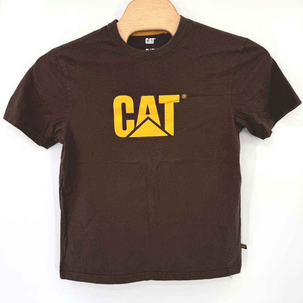 CAT T-Shirt Men Medium Brown Logo Graphic Short Sleeve Workwear 1569339